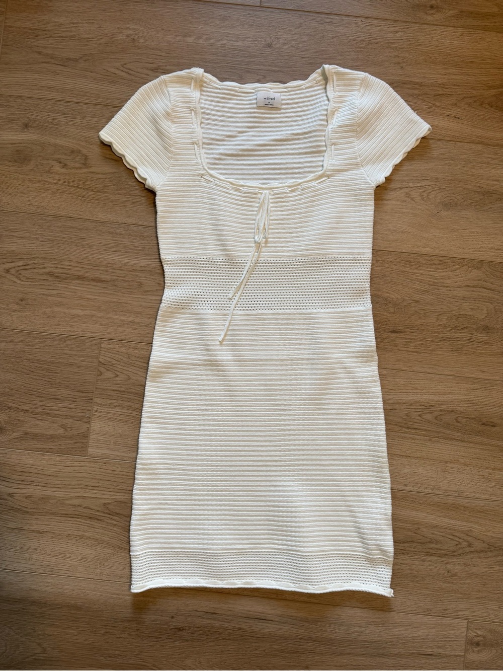 Aritzia Wilfred Ivory Open Knit Mini Dress Tie Front